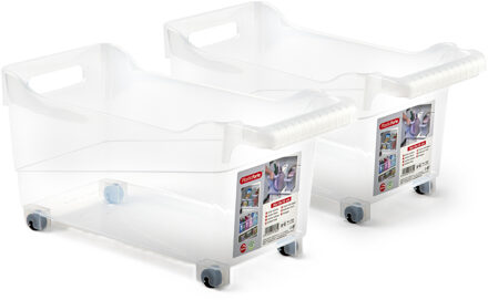 Forte Plastics Plasticforte opberg Trolley Container - 2x - transparant - L38 x B18 x H18 cm - kunststof - Opberg trolley