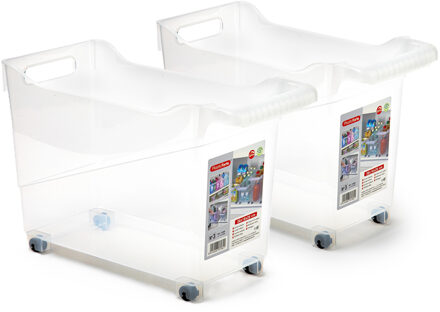 Forte Plastics Plasticforte opberg Trolley Container - 2x - transparant - L38 x B18 x H26 cm - kunststof - Opberg trolley