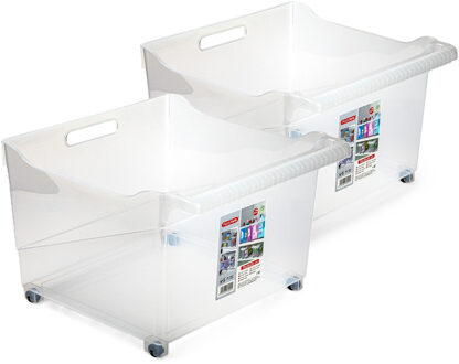 Forte Plastics Plasticforte opberg Trolley Container - 2x - transparant - L39 x B38 x H26 cm - kunststof - Opberg trolley