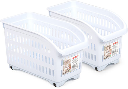 Forte Plastics Plasticforte opberg Trolley Container - 2x - wit - L30 x B15 x H18 cm - kunststof - Opberg trolley