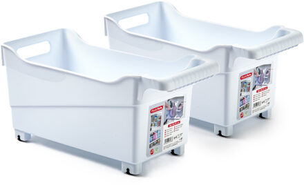 Forte Plastics Plasticforte opberg Trolley Container - 2x - wit - L38 x B18 x H18 cm - kunststof - Opberg trolley