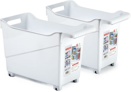 Forte Plastics Plasticforte opberg Trolley Container - 2x - wit - L38 x B18 x H26 cm - kunststof - Opberg trolley