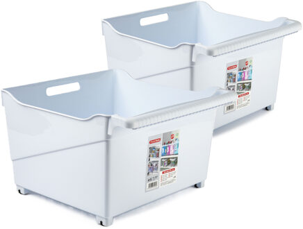 Forte Plastics Plasticforte opberg Trolley Container - 2x - wit - L39 x B38 x H26 cm - kunststof - Opberg trolley