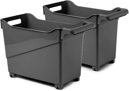 Forte Plastics Plasticforte opberg Trolley Container - 2x - zwart - L38 x B18 x H26 cm - kunststof - Opberg trolley