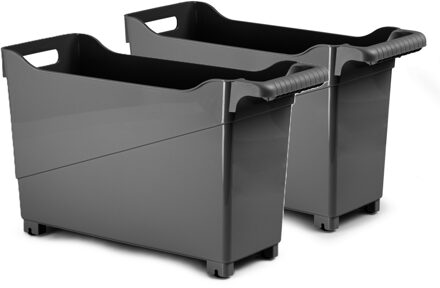 Forte Plastics Plasticforte opberg Trolley Container - 2x - zwart - L45 x B17 x H29 cm - kunststof - Opberg trolley