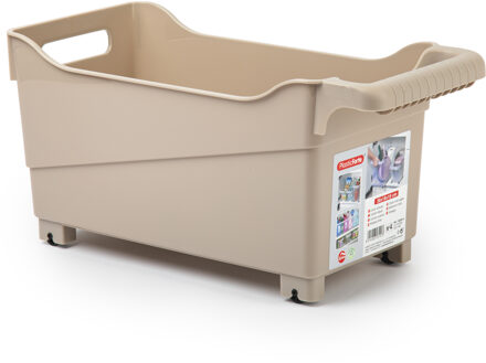 Forte Plastics Plasticforte opberg Trolley Container - beige - op wieltjes - L38 x B18 x H18 cm - kunststof - Opberg trolley