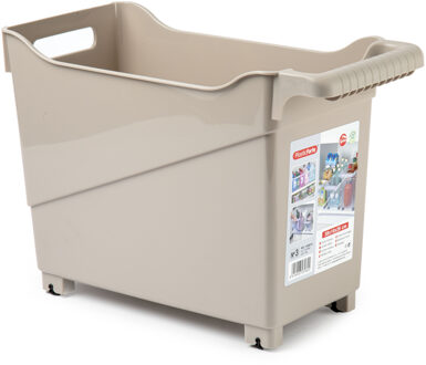 Forte Plastics Plasticforte opberg Trolley Container - beige - op wieltjes - L38 x B18 x H26 cm - kunststof - Opberg trolley