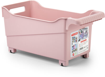 Forte Plastics Plasticforte opberg Trolley Container - roze - op wieltjes - L38 x B18 x H18 cm - kunststof - Opberg trolley