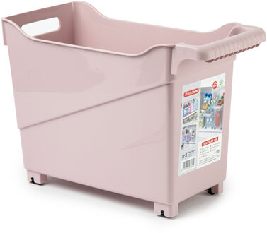 Forte Plastics Plasticforte opberg Trolley Container - roze - op wieltjes - L38 x B18 x H26 cm - kunststof - Opberg trolley