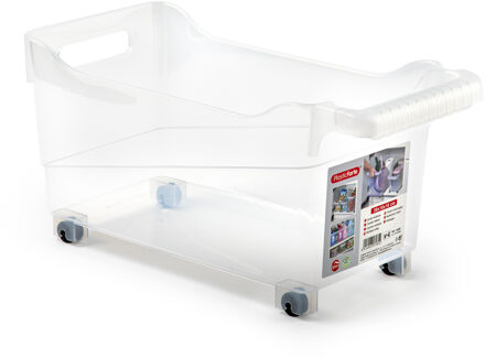 Forte Plastics Plasticforte opberg Trolley Container - transparant - op wieltjes - L38 x B18 x H18 cm - kunststof - Opberg trolley