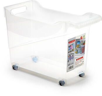 Forte Plastics Plasticforte opberg Trolley Container - transparant - op wieltjes - L38 x B18 x H26 cm - kunststof - Opberg trolley