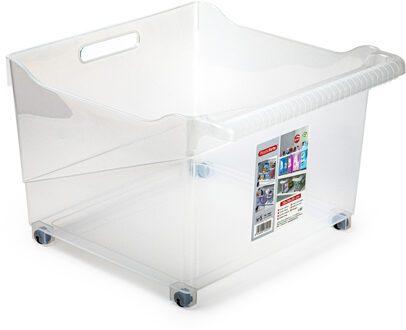 Forte Plastics Plasticforte opberg Trolley Container - transparant - op wieltjes - L39 x B38 x H26 cm - kunststof - Opberg trolley