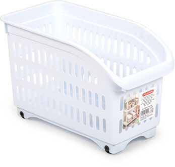 Forte Plastics Plasticforte opberg Trolley Container - wit - op wieltjes - L30 x B15 x H18 cm - kunststof - Opberg trolley