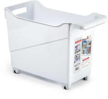 Forte Plastics Plasticforte opberg Trolley Container - wit - op wieltjes - L38 x B18 x H26 cm - kunststof - Opberg trolley