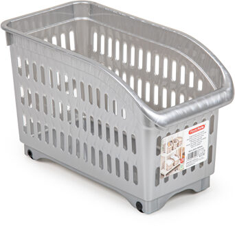 Forte Plastics Plasticforte opberg Trolley Container - zilver - op wieltjes - L30 x B15 x H18 cm - kunststof - Opberg trolley Zilverkleurig