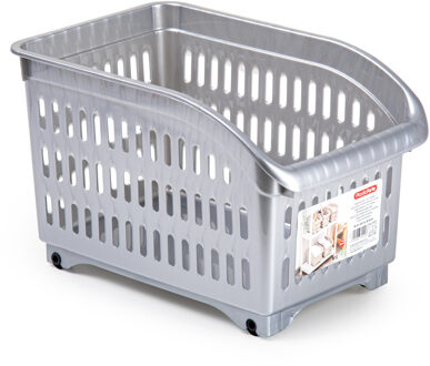 Forte Plastics Plasticforte opberg Trolley Container - zilver - op wieltjes - L30 x B18 x H19 cm - kunststof - Opberg trolley Zilverkleurig