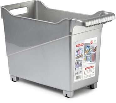 Forte Plastics Plasticforte opberg Trolley Container - zilver - op wieltjes - L38 x B18 x H26 cm - kunststof - Opberg trolley Zilverkleurig