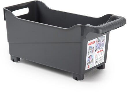 Forte Plastics Plasticforte opberg Trolley Container - zwart - op wieltjes - L38 x B18 x H18 cm - kunststof - Opberg trolley