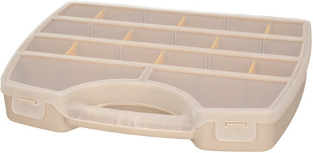 Forte Plastics Plasticforte Opbergkoffertje/opbergdoos/sorteerbox - 13-vaks - kunststof - beige - 25 x 21 x 4 cm - Opbergbox