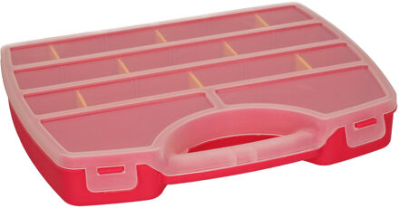 Forte Plastics Plasticforte opbergkoffertje/opbergdoos/sorteerbox - 13-vaks - kunststof - fuchsia roze - 25 x 21 x 4 cm - Opbergbox