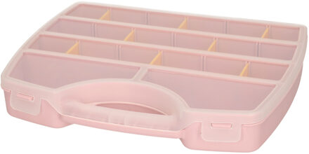 Forte Plastics Plasticforte opbergkoffertje/opbergdoos/sorteerbox - 13-vaks - kunststof - lichtroze - 25 x 21 x 4 cm - Opbergbox