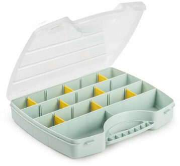 Forte Plastics Plasticforte Opbergkoffertje/opbergdoos/sorteerbox - 13-vaks - kunststof - mintgroen - 25 x 21 x 4 cm - Opbergbox