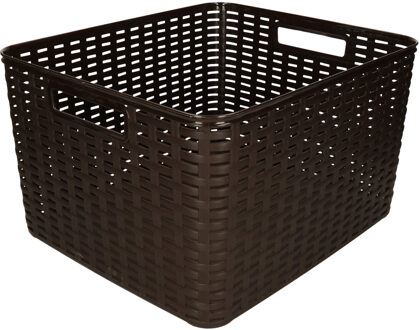 Forte Plastics Plasticforte Opbergmand - Kastmand - rotan kunststof - donkerbruin - 18 Liter - 29 x 39 x 20 cm - Opbergmanden