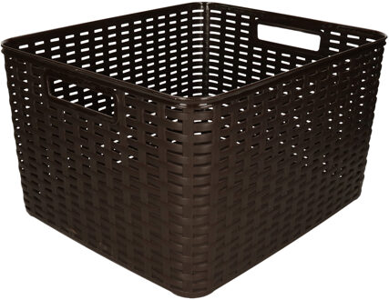 Forte Plastics Plasticforte Opbergmand - Kastmand - rotan kunststof - donkerbruin - 28 Liter - 34 x 40 x 23 cm - Opbergmanden