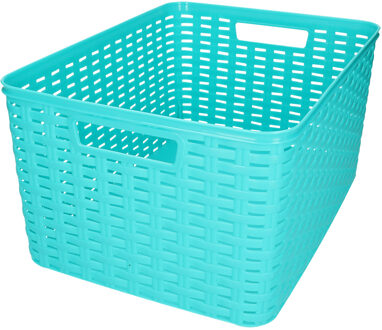 Forte Plastics Plasticforte Opbergmand - Kastmand - rotan kunststof - turquoise blauw - 18 Liter - 29 x 39 x 20 cm - Opbergmanden