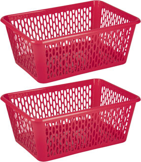 Forte Plastics Plasticforte opbergmand/kastmandje - 2x - 13 liter - fuchsia roze - kunststof - 26 x 37 x 14 cm - Opbergbox