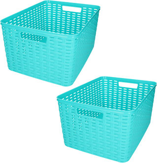 Forte Plastics Plasticforte opbergmand/kastmandje - 2x - 18 liter - blauw - kunststof - 28 x 38 x 19 cm - Opbergbox