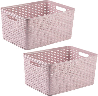 Forte Plastics Plasticforte opbergmand/kastmandje - 2x - 18 liter - roze - kunststof - 28 x 38 x 19 cm - Opbergbox