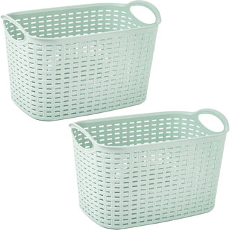 Forte Plastics Plasticforte opbergmand/kastmandje - 2x - 6,4 liter - mintgroen - kunststof - 19 x 29 x 18 cm - Opbergbox