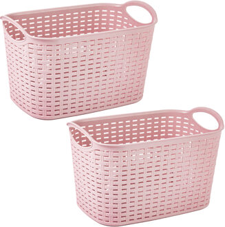 Forte Plastics Plasticforte opbergmand/kastmandje - 2x - 6,4 liter - roze - kunststof - 19 x 29 x 18 cm - Opbergbox