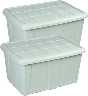 Forte Plastics Plasticforte Opslagbox met deksel - 2x - Mintgroen - 60L - kunststof - 63 x 46 x 32 cm - Opbergbox