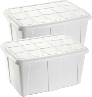 Forte Plastics Plasticforte Opslagbox met deksel - 2x - Wit - 60L - kunststof - 63 x 46 x 32 cm - Opbergbox