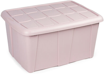 Forte Plastics Plasticforte Opslagbox met deksel - Lichtroze - 60L - kunststof - 63 x 46 x 32 cm - Opbergbox