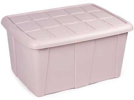 Forte Plastics Plasticforte Opslagbox met deksel - Lichtroze - 60L - kunststof - 63 x 46 x 32 cm - Opbergbox