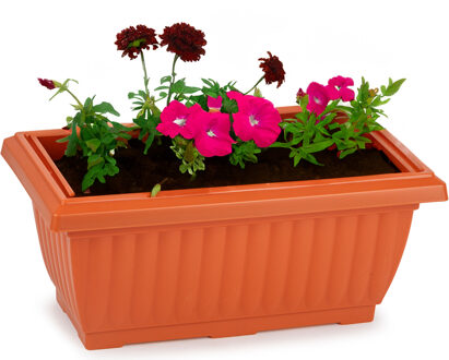 Forte Plastics Plasticforte Plantenpot/bloempot Windsor - buiten - kunststof - terracotta - L33 x B18 x H15 cm - Plantenpotten Bruin