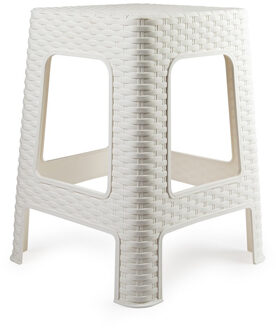 Forte Plastics Plasticforte Rotan opstapje/zit krukje - kunststof - wit - Huishoudkrukjes