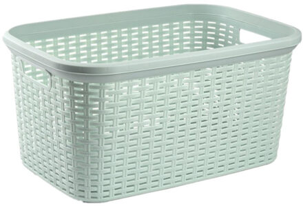 Forte Plastics Plasticforte rotan wasmand - 35 liter - mintgroen - kunststof - badkamer - 53 x 36 x 26 cm - Wasmanden