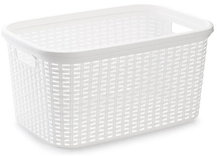 Forte Plastics Plasticforte rotan wasmand - 35 liter - wit - kunststof - badkamer - 53 x 36 x 26 cm - Wasmanden