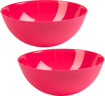 Forte Plastics Plasticforte Serveerschaal/Saladeschaal - 2x - D25 x H10 cm - kunststof - fuchsia roze - 2,5 liter - Serveerschalen