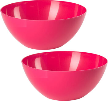 Forte Plastics Plasticforte Serveerschaal/saladeschaal - 2x stuks - D20 x H8 cm - kunststof - fuchsia roze - Serveerschalen