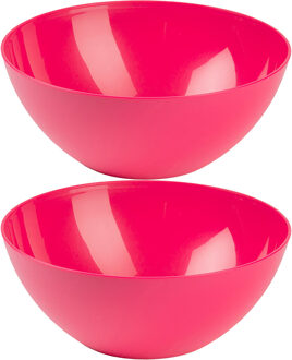 Forte Plastics Plasticforte Serveerschaal/saladeschaal - 2x stuks - D23 x H10 cm - kunststof - fuchsia roze - Serveerschalen