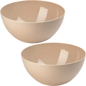 Forte Plastics Plasticforte Serveerschaal/saladeschaal - 2x stuks - D28 x H14 cm - kunststof - beige - Serveerschalen