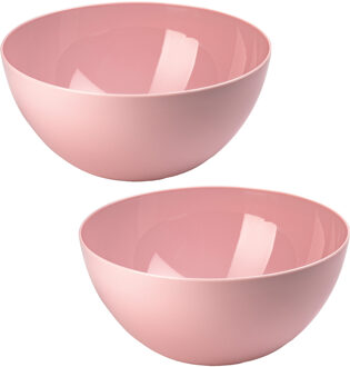 Forte Plastics Plasticforte Serveerschaal/saladeschaal - 2x stuks - D28 x H14 cm - kunststof - roze - Serveerschalen