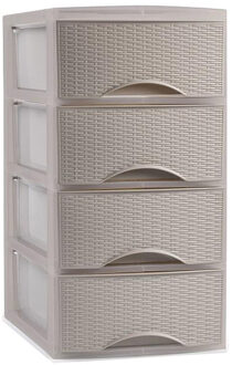 Forte Plastics Plasticforte Thuis kantoor organizer ladeblok - 26 x 37 x 49 cm - Kunststof - Beige - 4 lades - Ladeblok