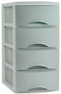 Forte Plastics PlasticForte Thuis kantoor organizer ladeblok - 26 x 37 x 49 cm - Kunststof - Groen - 4 lades - Ladeblok