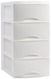 Forte Plastics Plasticforte Thuis kantoor organizer ladeblok - 26 x 37 x 49 cm - Kunststof - Wit - 4 lades - Ladeblok